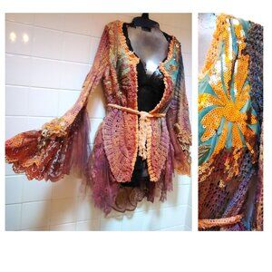 Hand Crafted Rustic Boho Shabby Chic Fairy Crochet Doily Cotton Cardigan Jacket